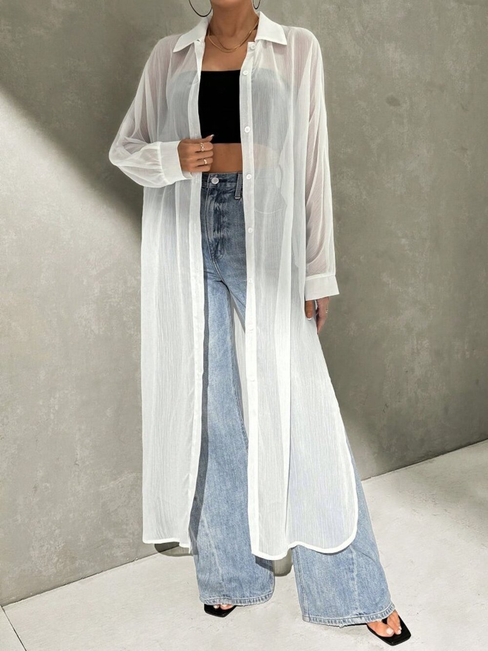White Casual French Women's Ice Silk Sun Protection Cardigan Shirt - Picture 4 of 7